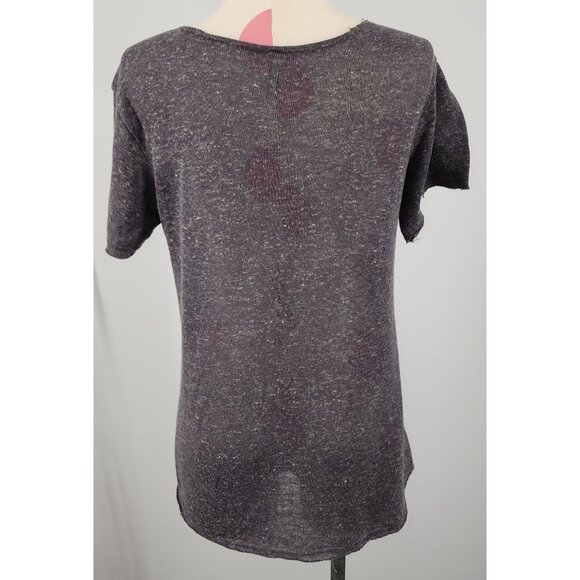 Women's BKE Core Raw Edge Thin Sweater Material Sml Shirt Grey V-Neck Poly/Flax - Picture 2 of 7